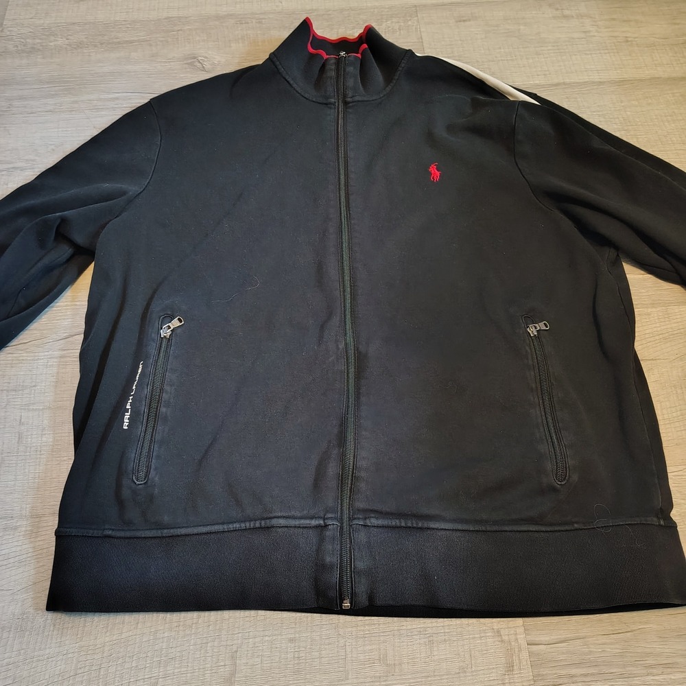 Polo Ralph Lauren Performance Mens XXL Black Red Track Jacket Full Zip Pony Logo - Picture 2 of 9